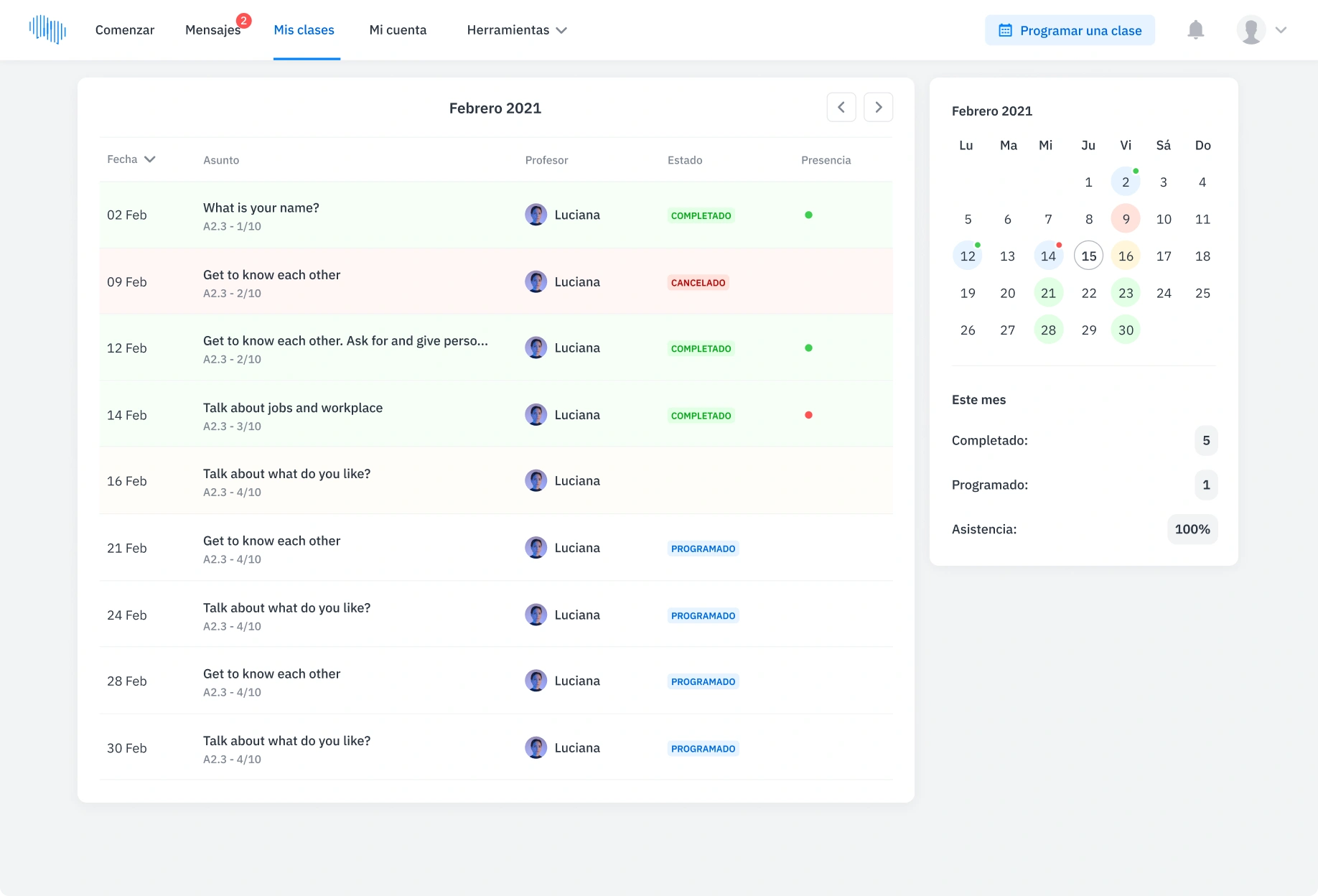 Student Space - Mis lecciones